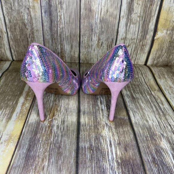 NWOB Womens Qupid Brand Pastel Rainbow Sequin Stiletto Pumps size 8 - Picture 5 of 7